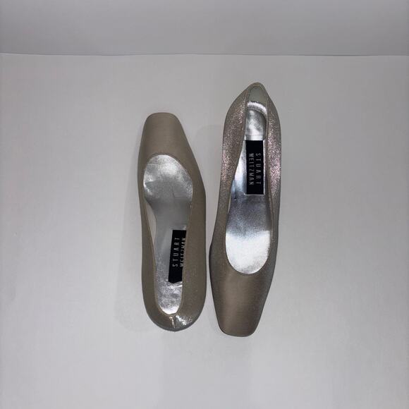 Stuart Weitzman Metallic Square Toe Low Heel Pumps - Size 8 - Picture 7 of 13